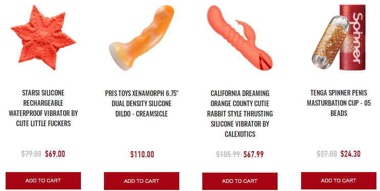 A screenshot of assorted orange sex toys.
