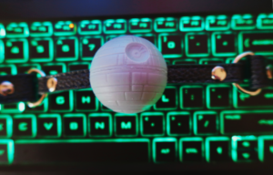 The Space Station Ball Gag on a keyboard.