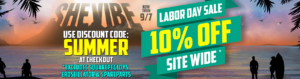 A SheVibe banner for labor day sale.