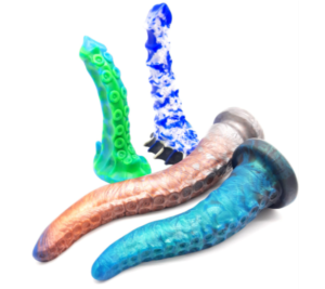 A stock photo of several Uberrime tentacle dildos.