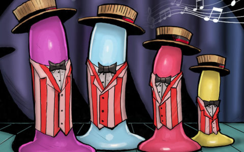 A drawing depicting a foursome of singing dilators.