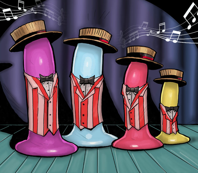 A drawing depicting a foursome of singing dilators.